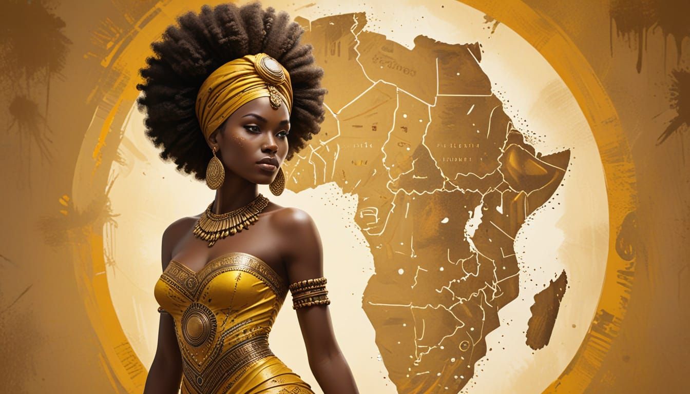 African Woman Painting Continent Silhouette in Digital Art