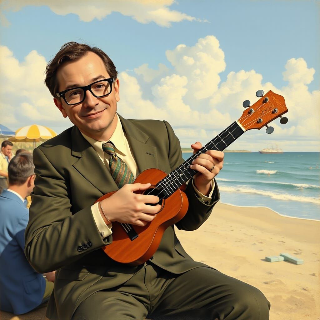 Vintage Ukulele Player Performs Seaside Classic