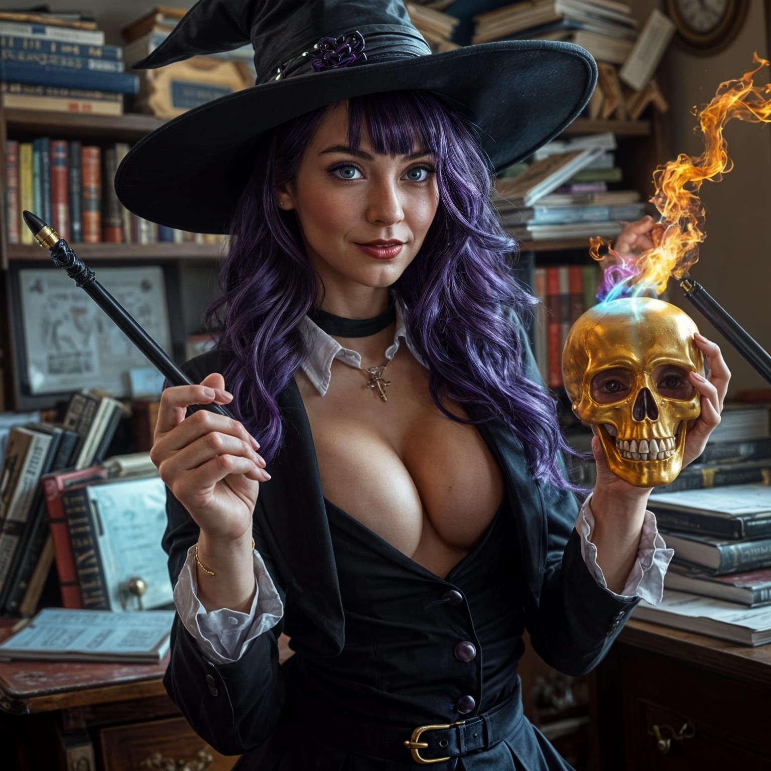 Ethereal Witch Conjures Rainbow Spells in Mystical Study