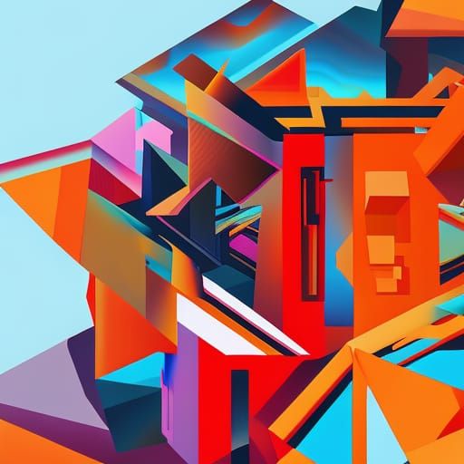 Asian Cowgirls Gunfight in Cubist Art Deco Style