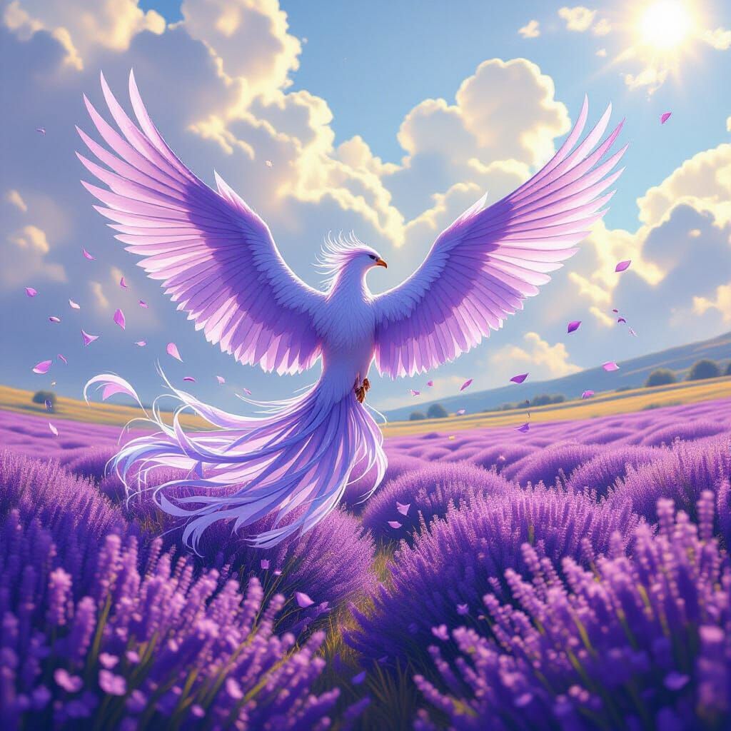 Lilac Phoenix Soaring Above Lavender Field