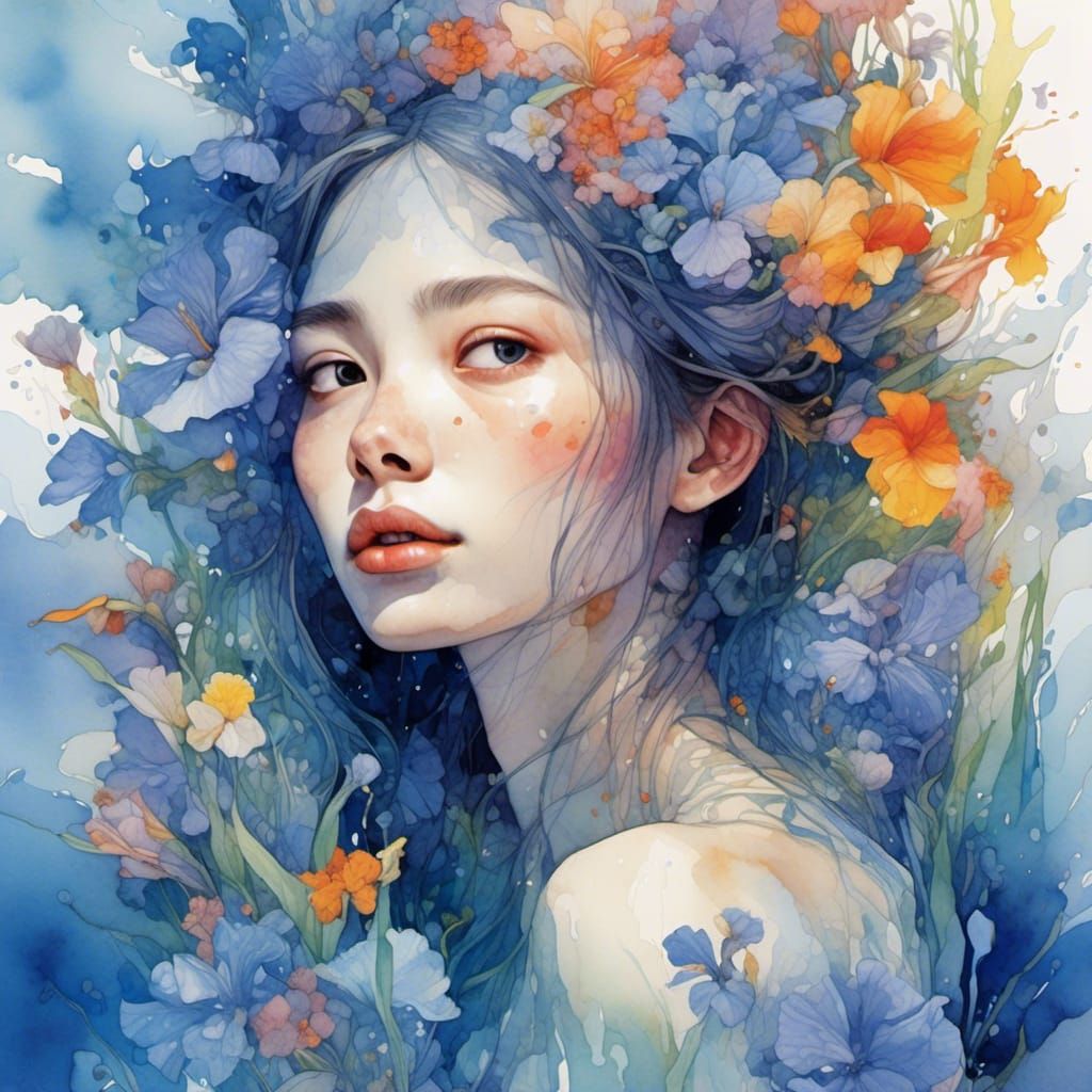 Emotional Watercolor Portrait with Perfect Facial Features