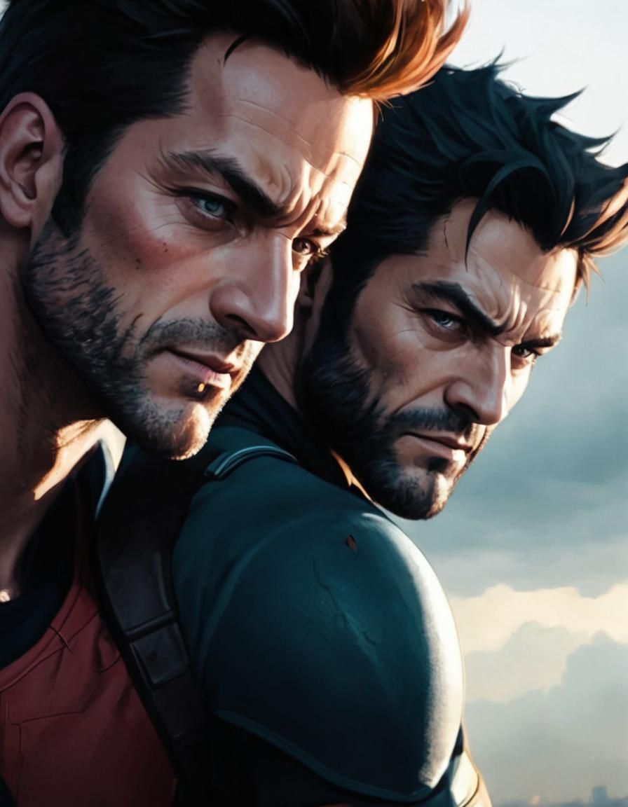 Deadpool and Wolverine: Romantic Anime Comic Portrait