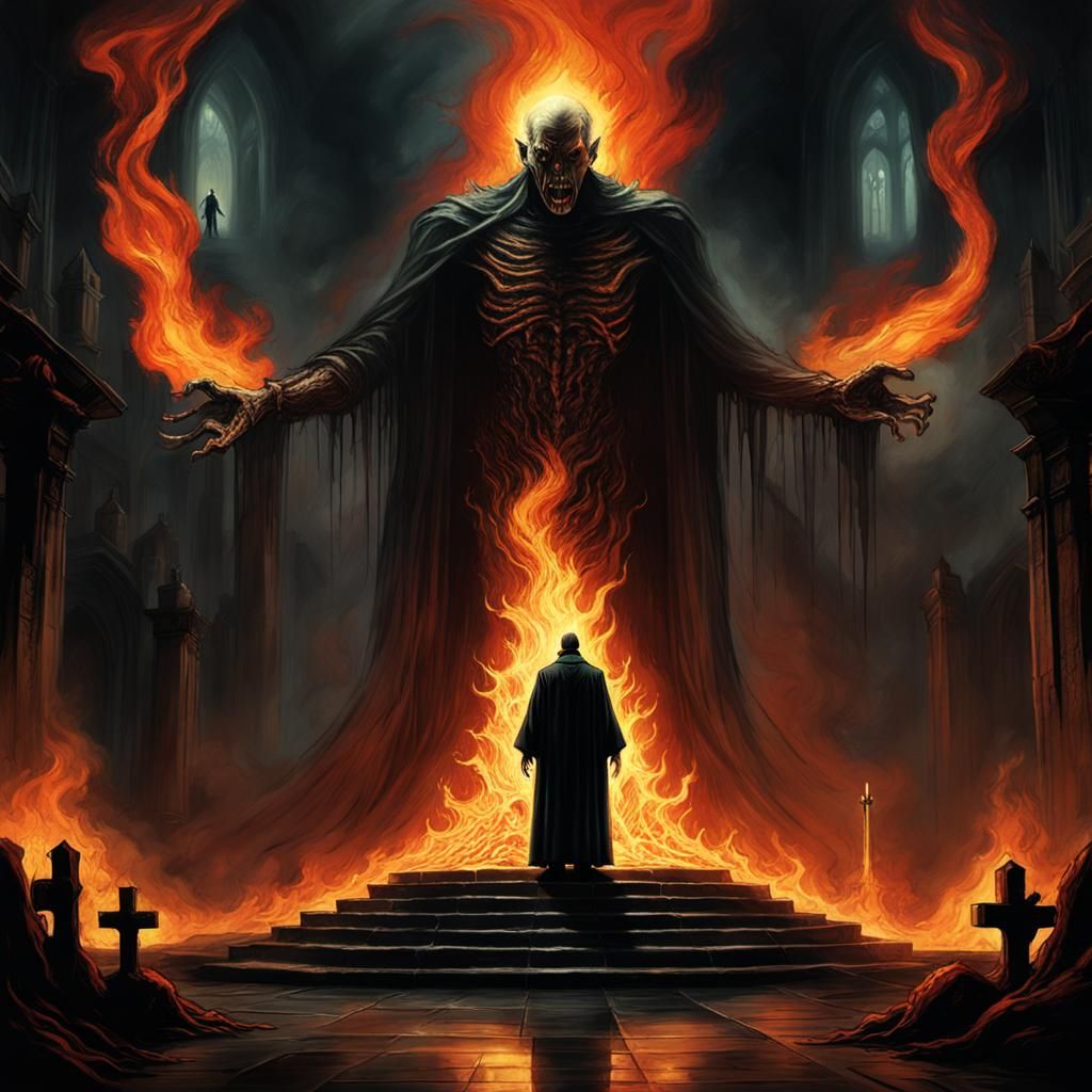 Dark Fantasy: Priest Confronts Possessed Figure