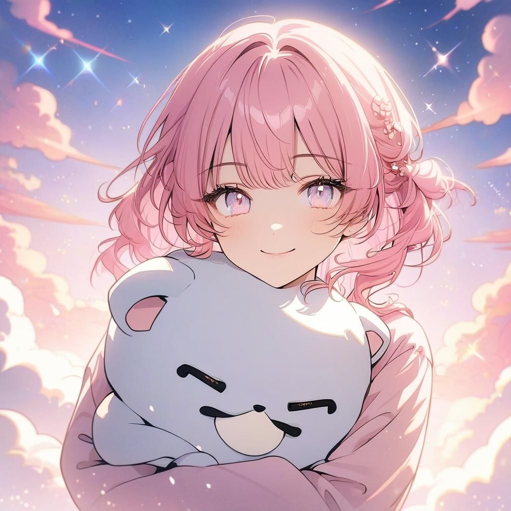 Anime Girl with Pink Hair in Cottagecore Style