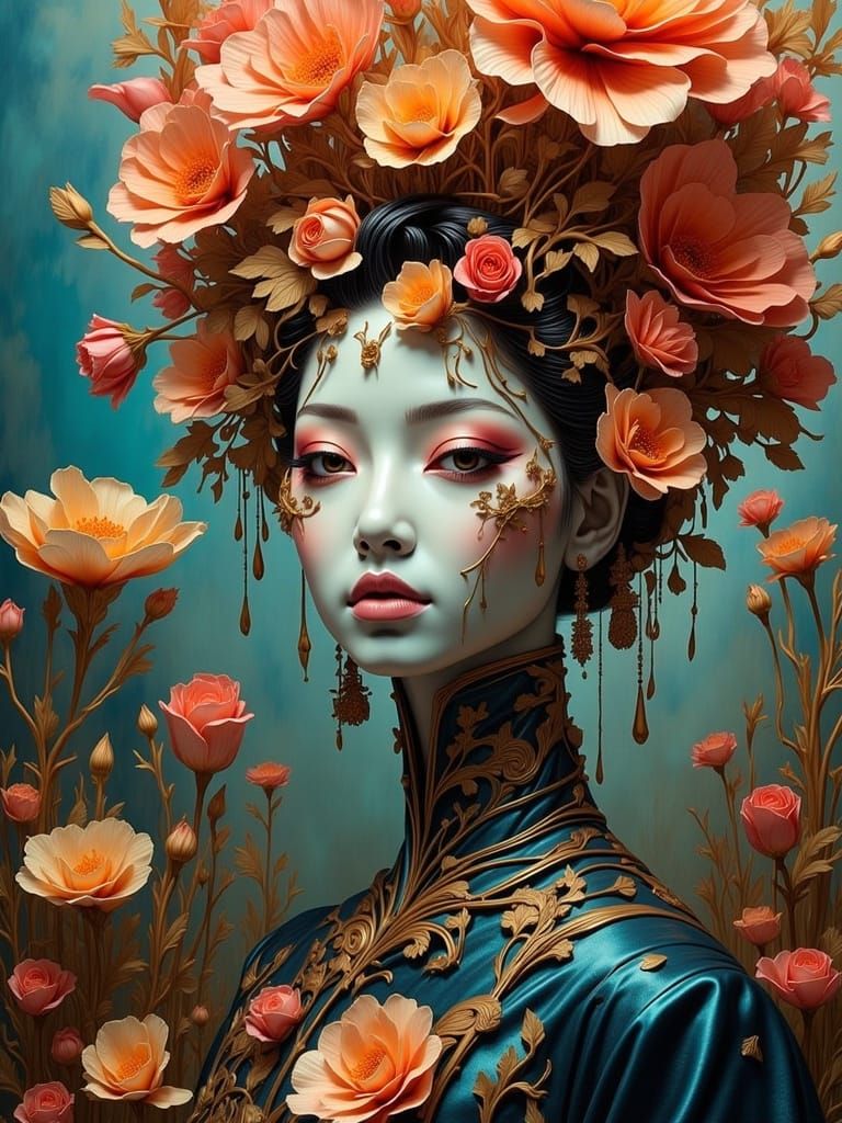 regal beauty with red flowers