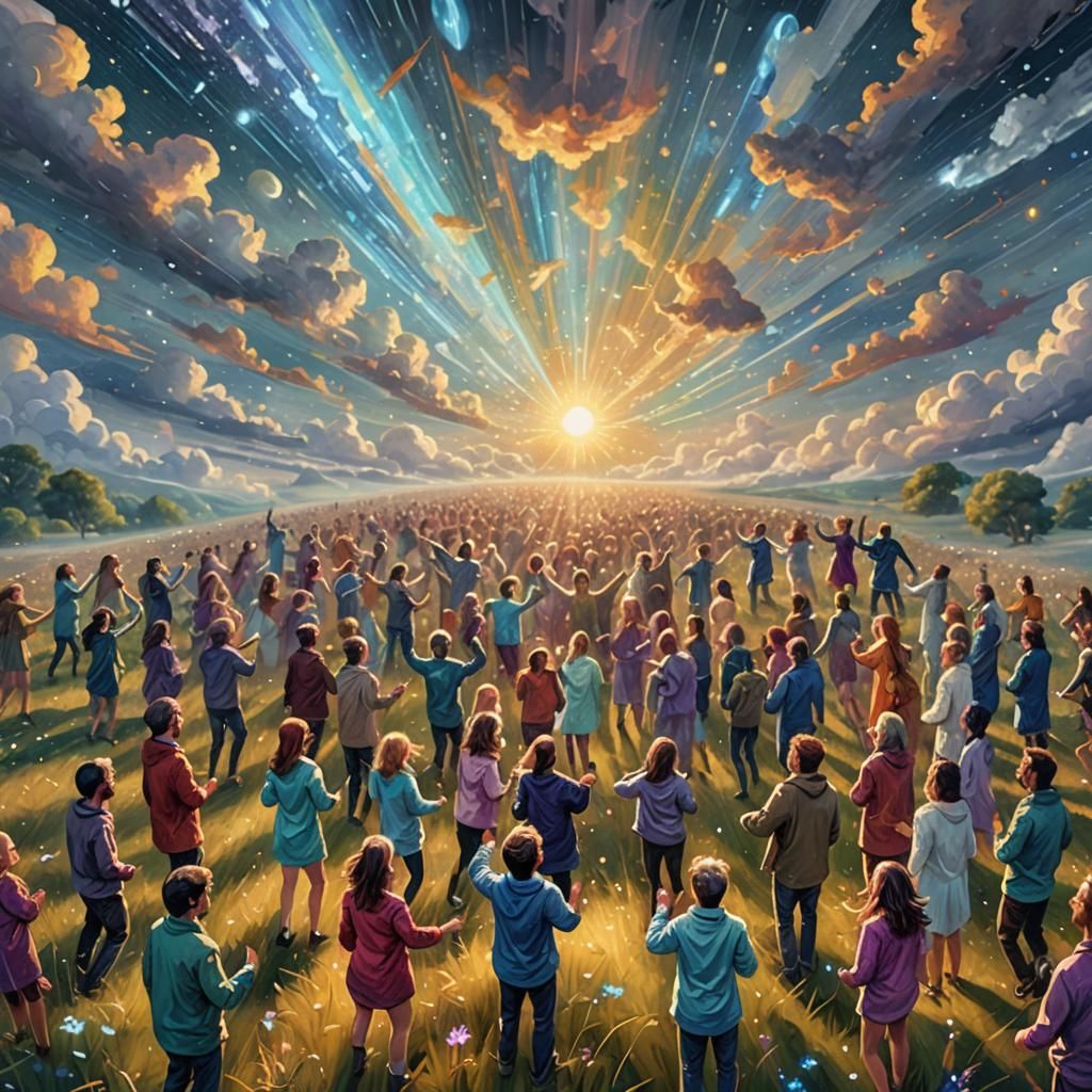 People Dancing Joyfully in Sunny Field