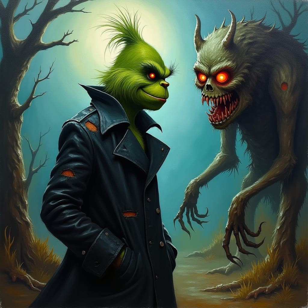 Grinch's Halloween Nightmare: Expressionist Horror Scene