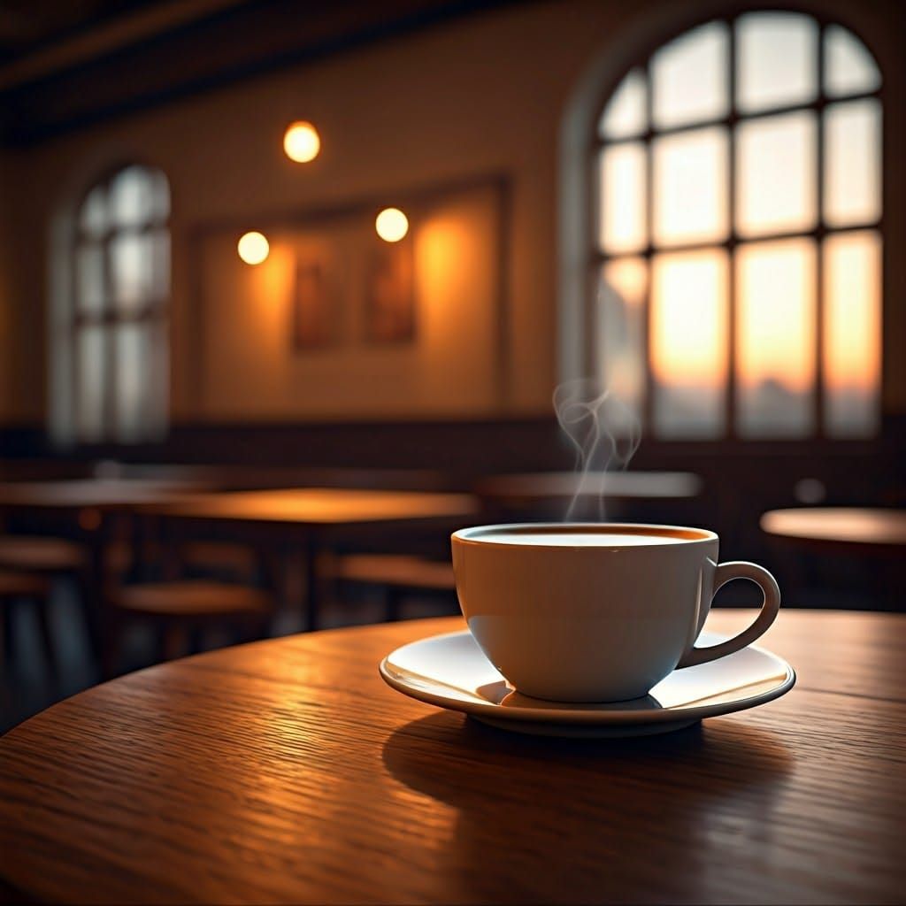 Steaming Cup of Coffee on Rustic Wooden Table