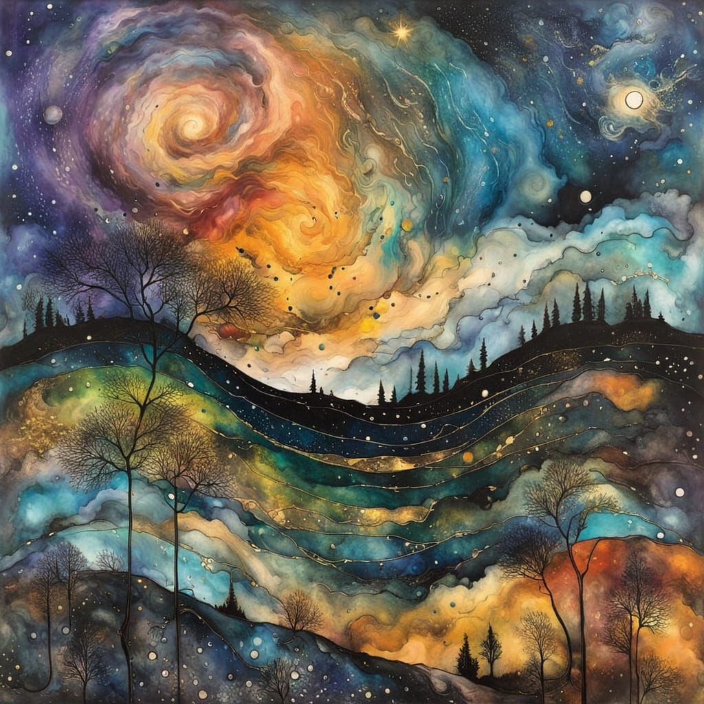 Vibrant Swirling Starscape in a Whirlwind of Color