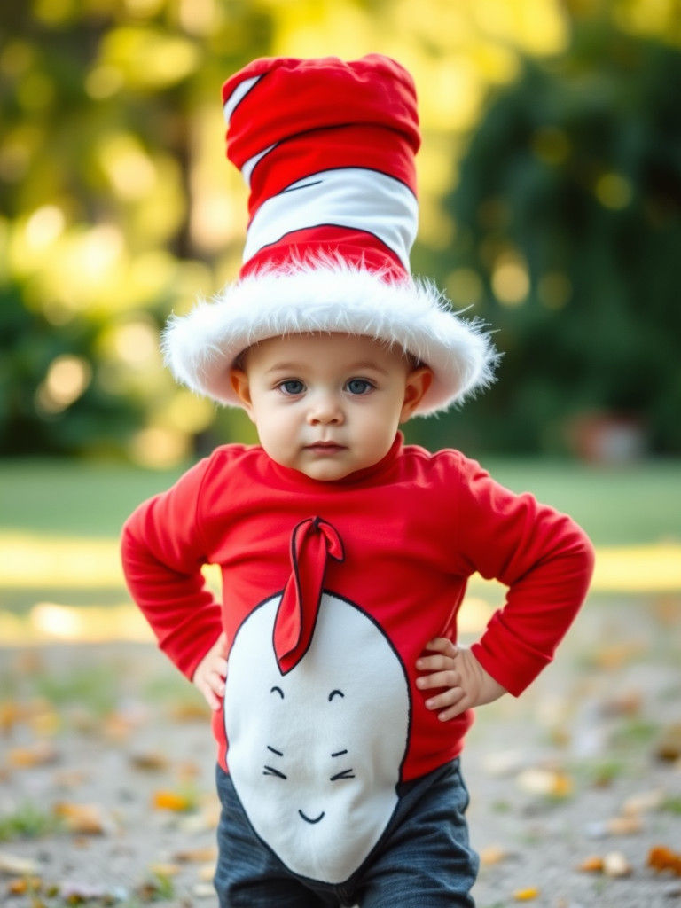 Toddler in Red and White Hat, Whimsical Illustration