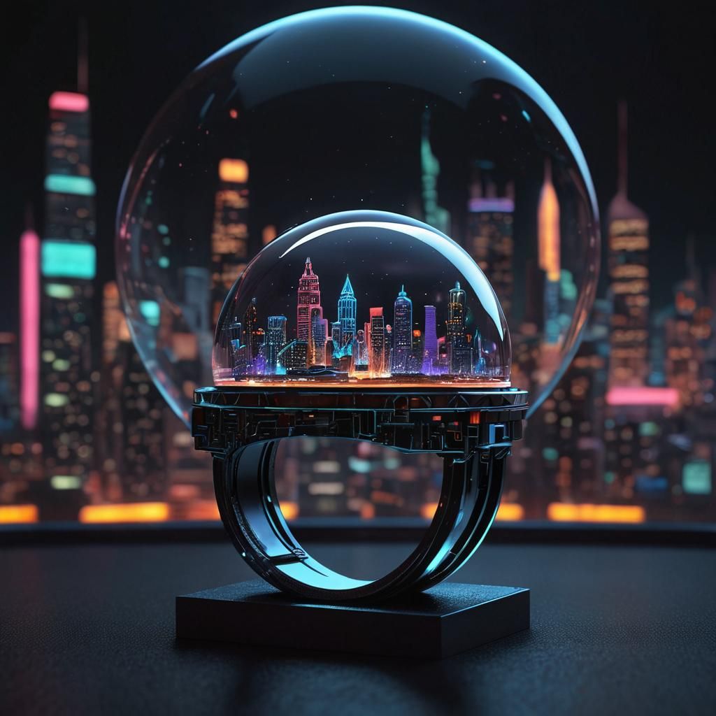 Miniature Sci-Fi City in Glass Dome Ring