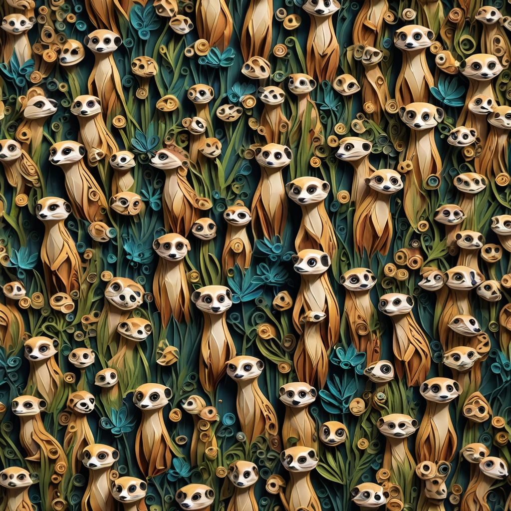 Detailed Paper Quilled Meerkats in Colorful Digital Painting