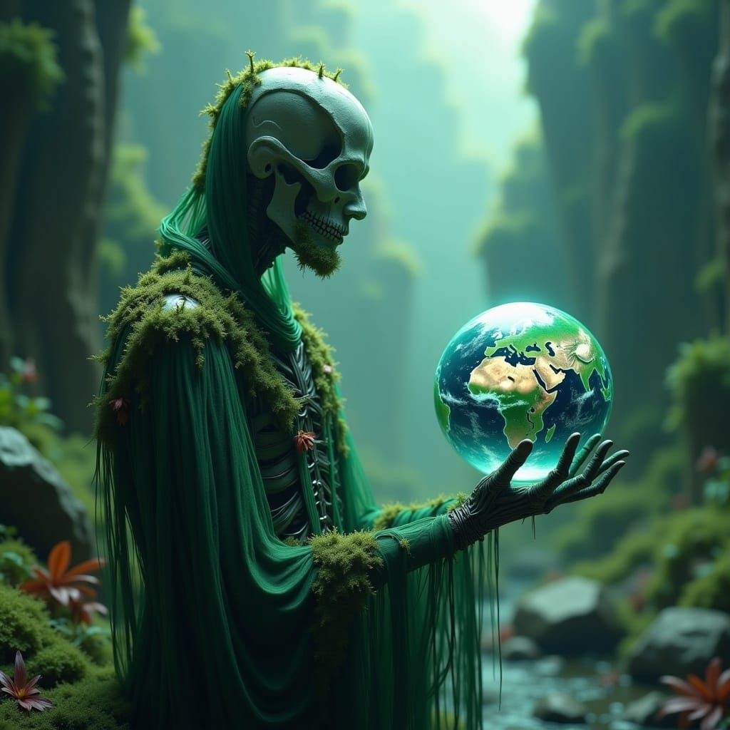 Melancholic Figure with Earth in Hand: Hyperrealistic HDR