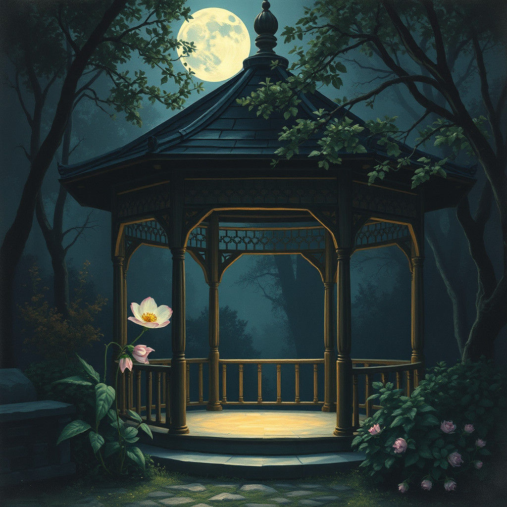 Moonlit Gazebo in Gouache Style Masterwork