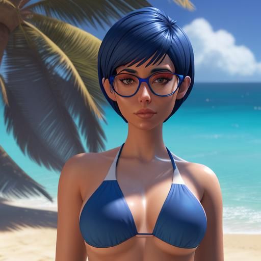 Girl with Glasses at Beach in 3D Style