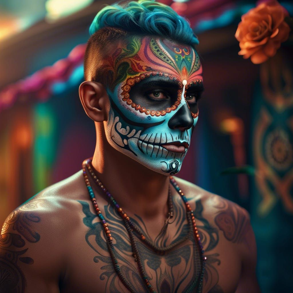 Dia de los Muertos Portrait: Latino Man in Digital Art