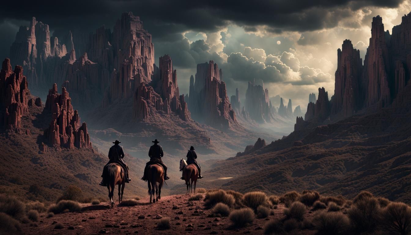 Western Riders on Dark Walker Trail: Digital Matte Painting