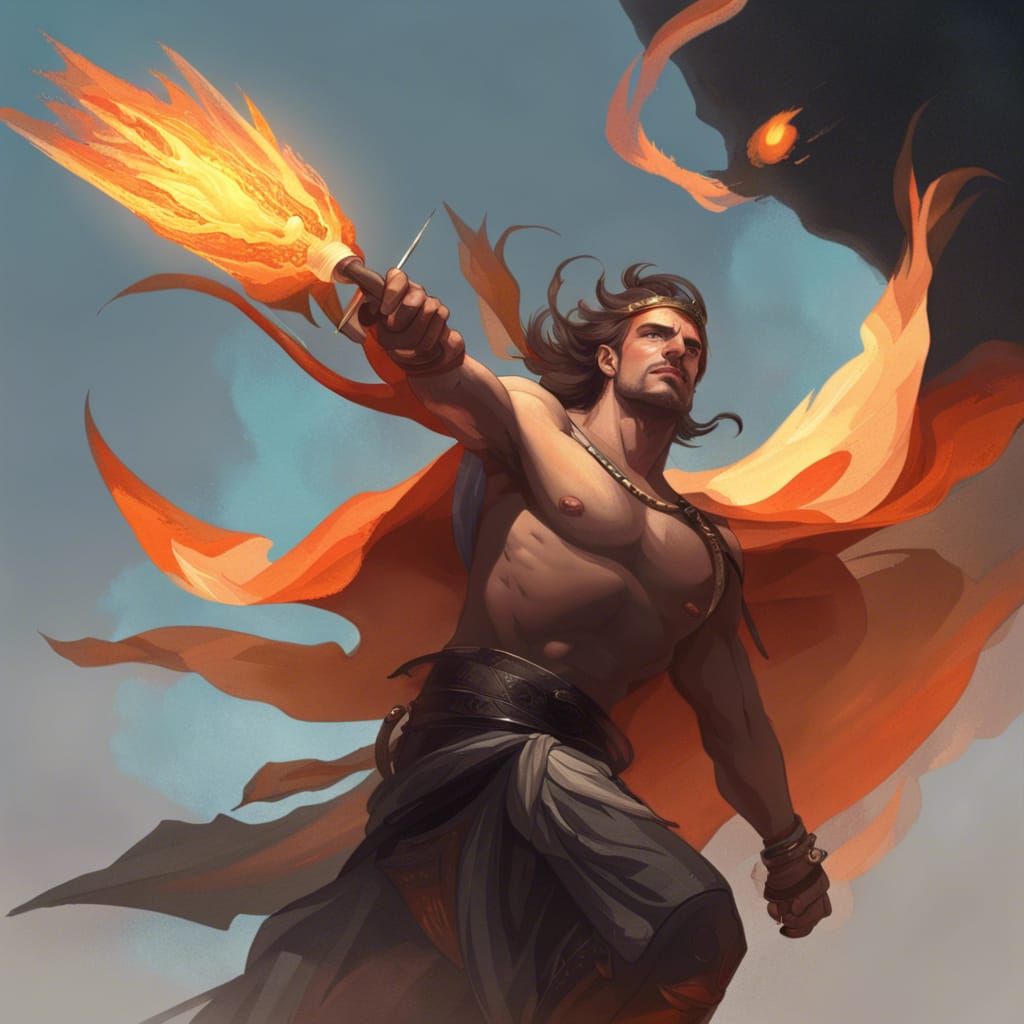 Flying Warrior with Spear in Hyperdetailed Style