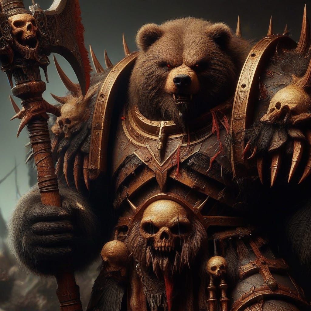 Mythic Legions Grizzly Bear Warboss in Shadow Armor