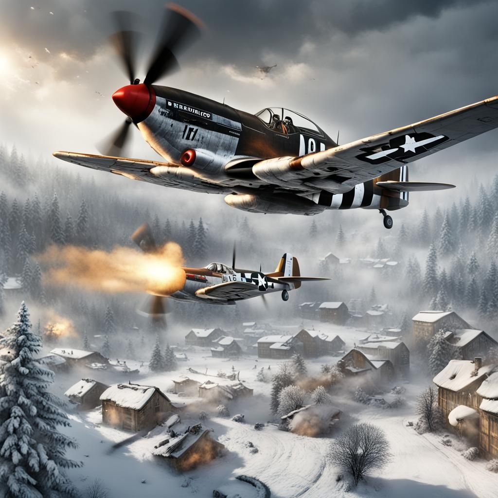 P-51D Mustang in Winter Battle, Matte Painting