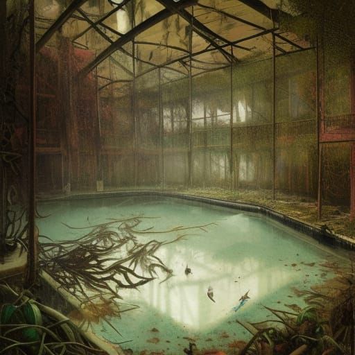 Abandoned Algae Pool Reclaimed: Oil on Canvas