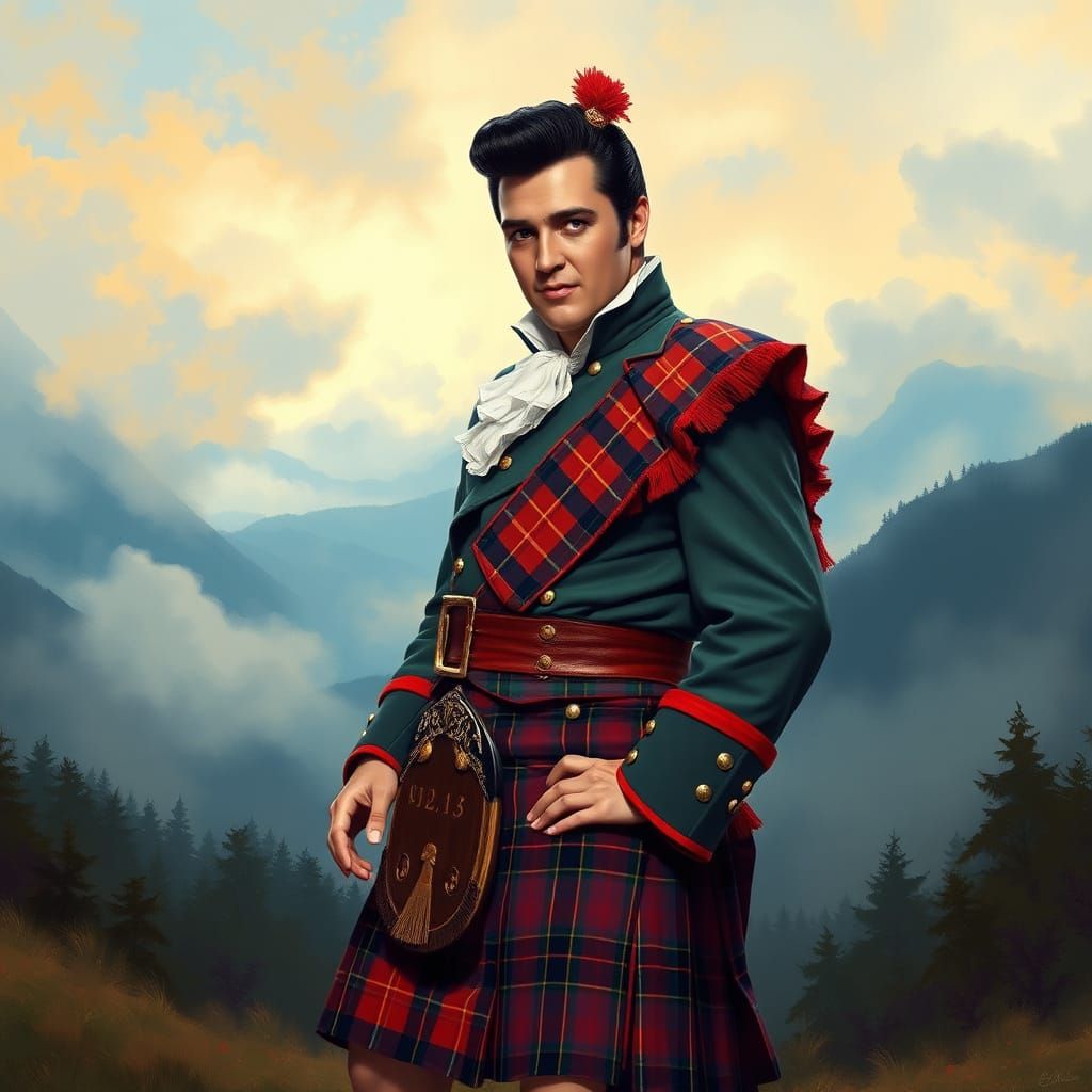 Elvis Presley in Scottish Highland Dress in Digital Art