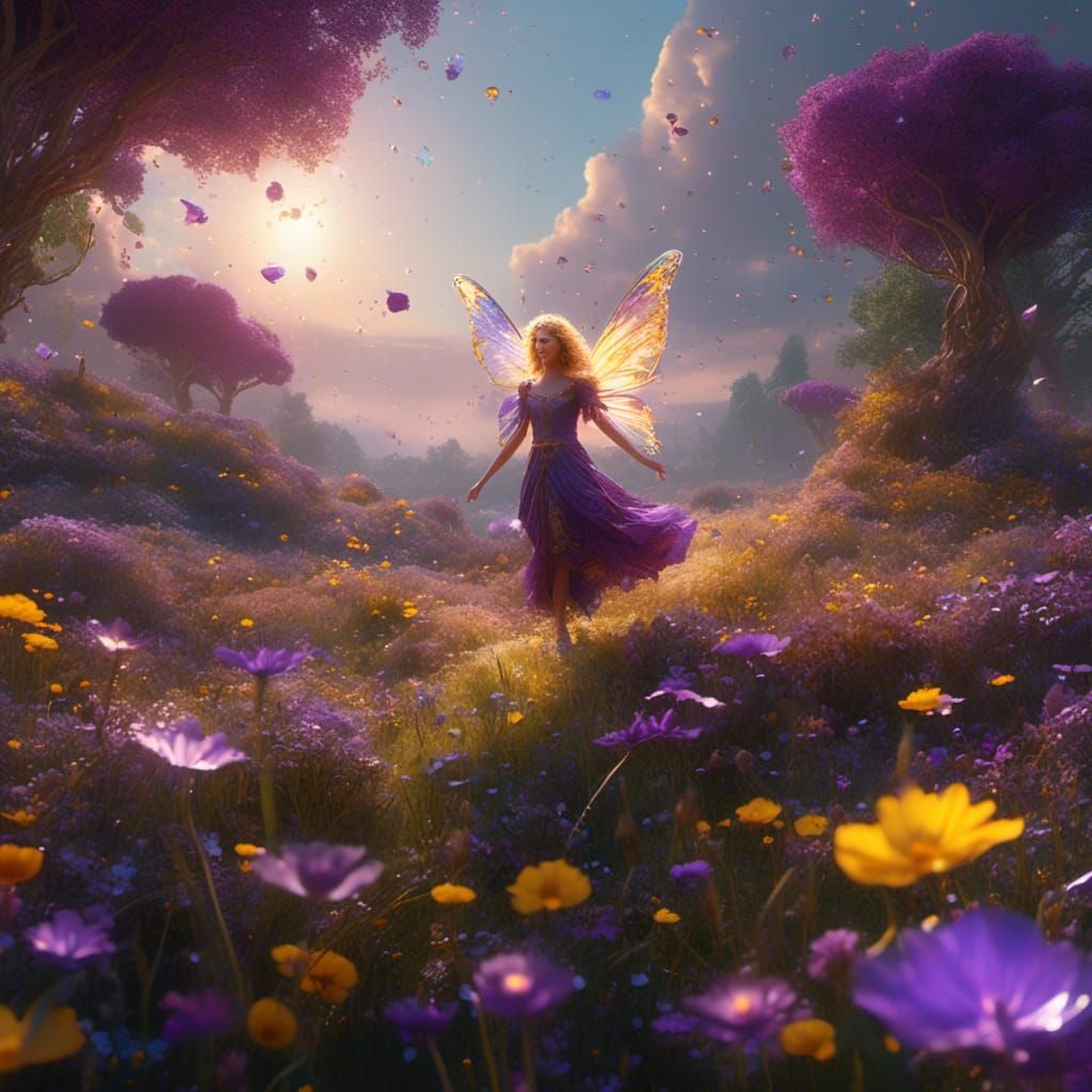 Fairy in a Lit Meadow, Dark Fantasy Art