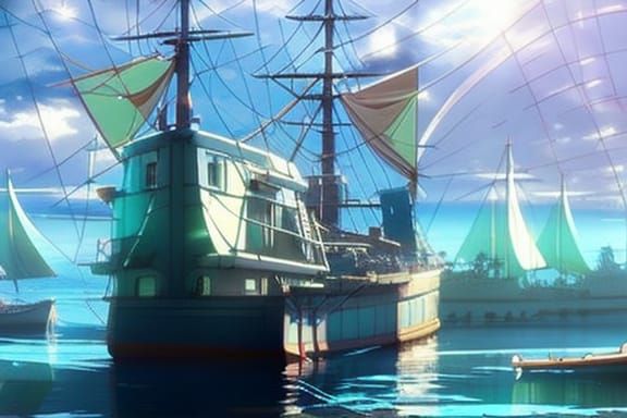Futuristic Sailing Fishing Boat in Anime Style
