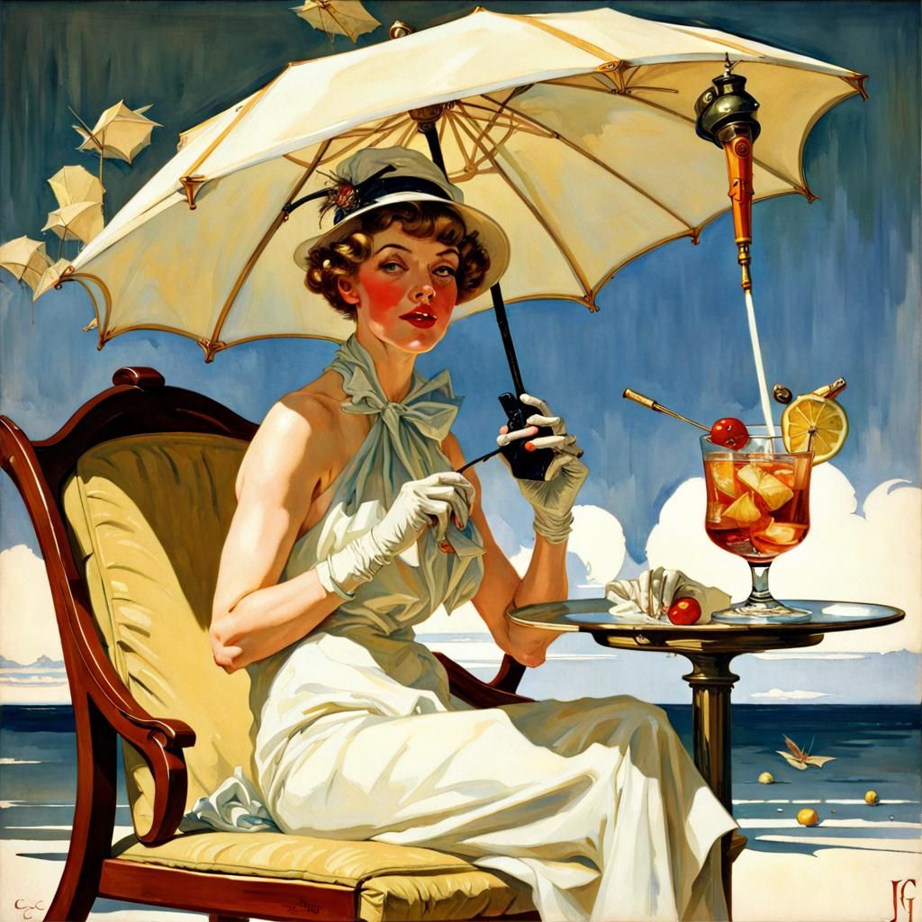 Fly on Iced Cocktail, Art Nouveau Illustration