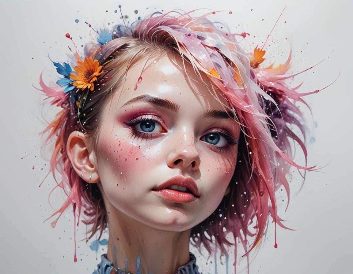 Punk Ballerina in Neon Rain, Emotional Portrait