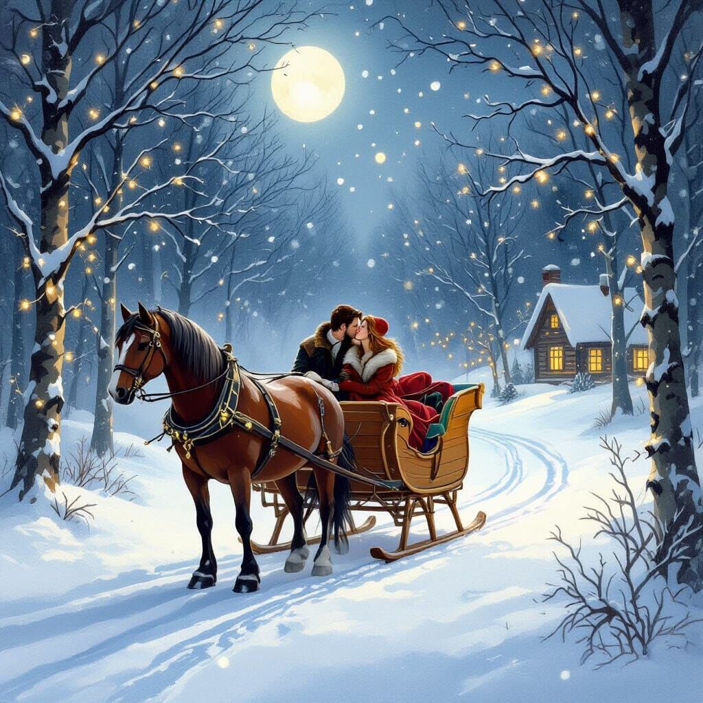 Magical Christmas Sleigh Ride: Romantic Forest Kiss