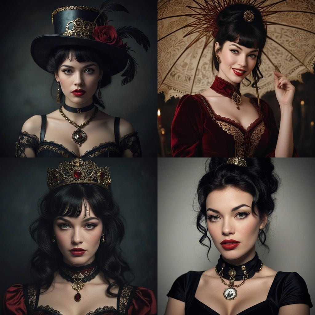 Bettie Page as a Victorian Steampunk Vampire in Ambient Ligh...