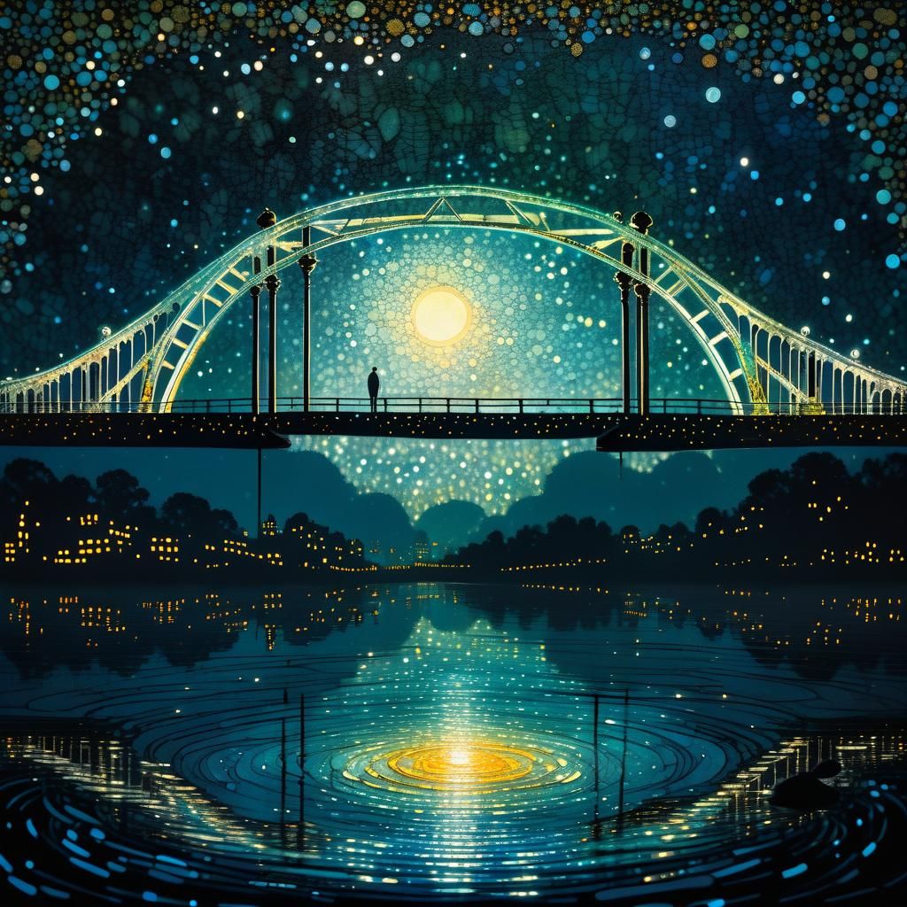 Platinum Bridge Dreamscape in Watercolor Style