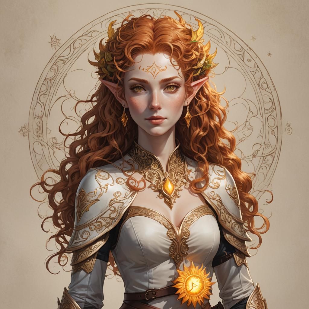 Redhead Sun Elf Mage with Golden Eyes