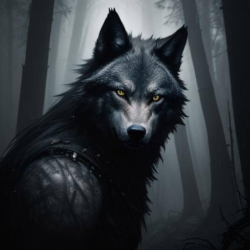 Charcoal Wolf with Spider Legs in Dark Fantasy Style