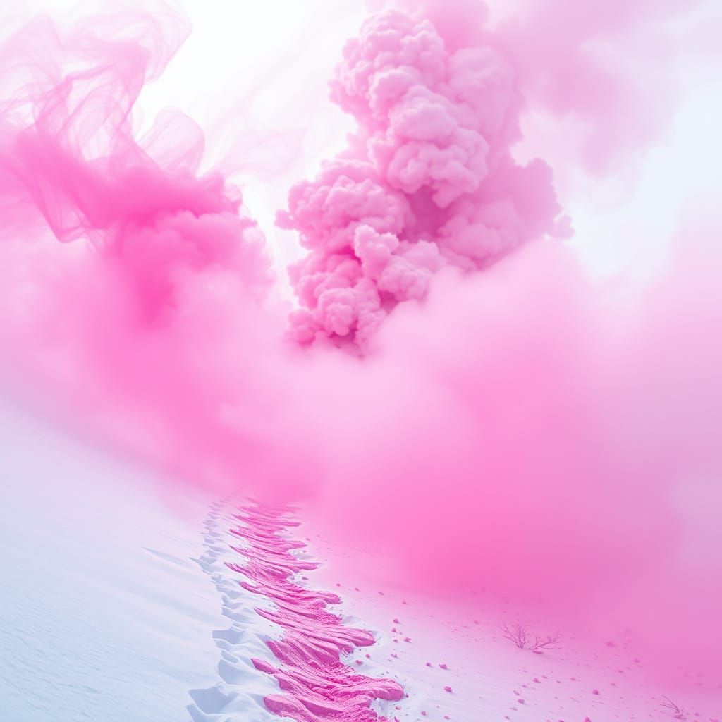 Surreal Pink Fog Lifts on Frozen Winter Landscape in Hyper-R...