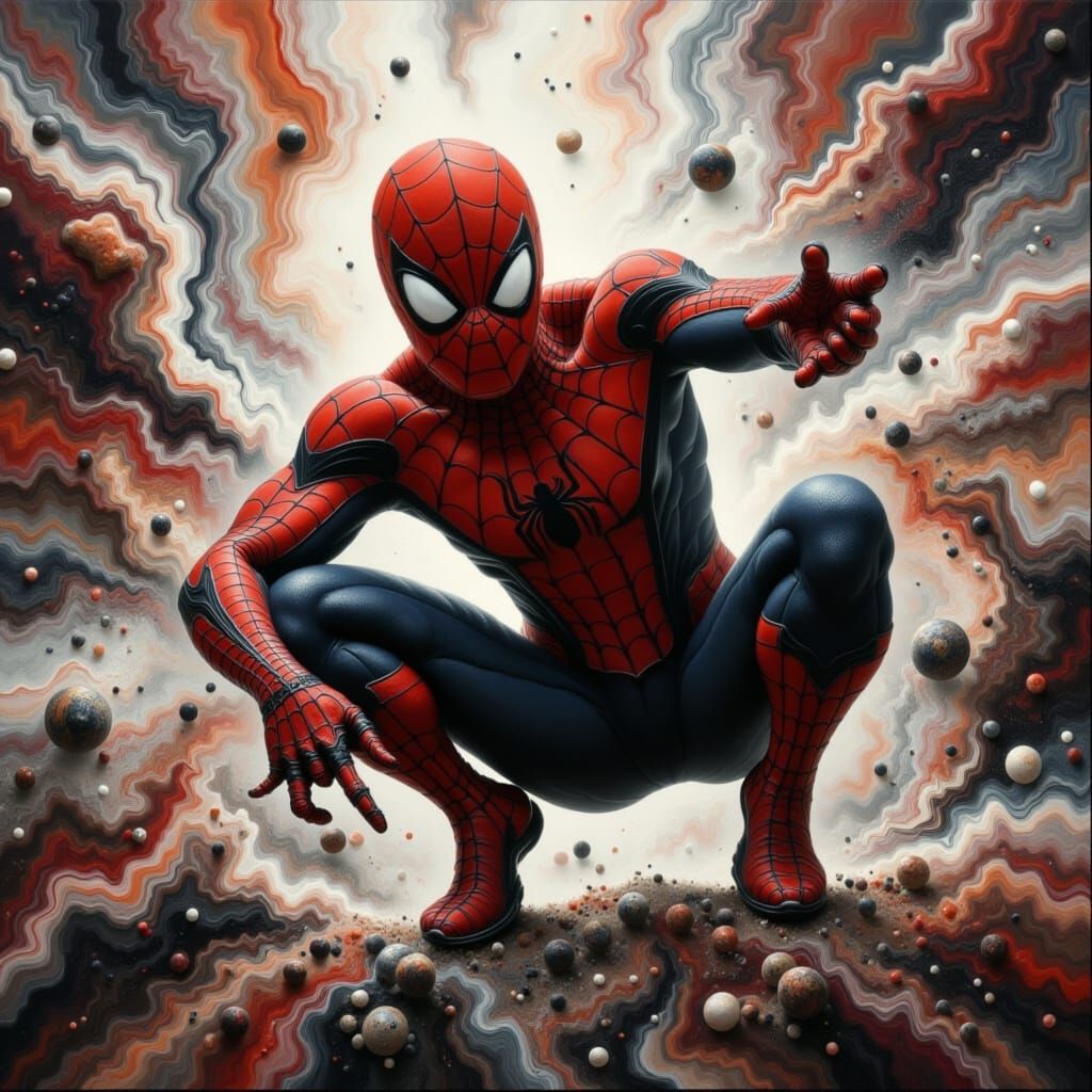 Spiderman as Fluid Art Painting with Brushstrokes