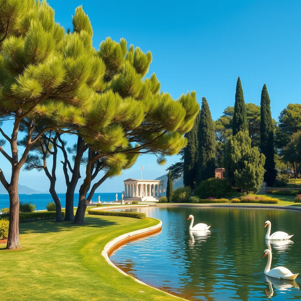 Coastal Park with Roman Statues, in Panini Style