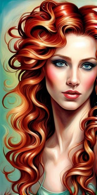 Red-Haired Goddess with Alicorn in Hyperrealistic Style