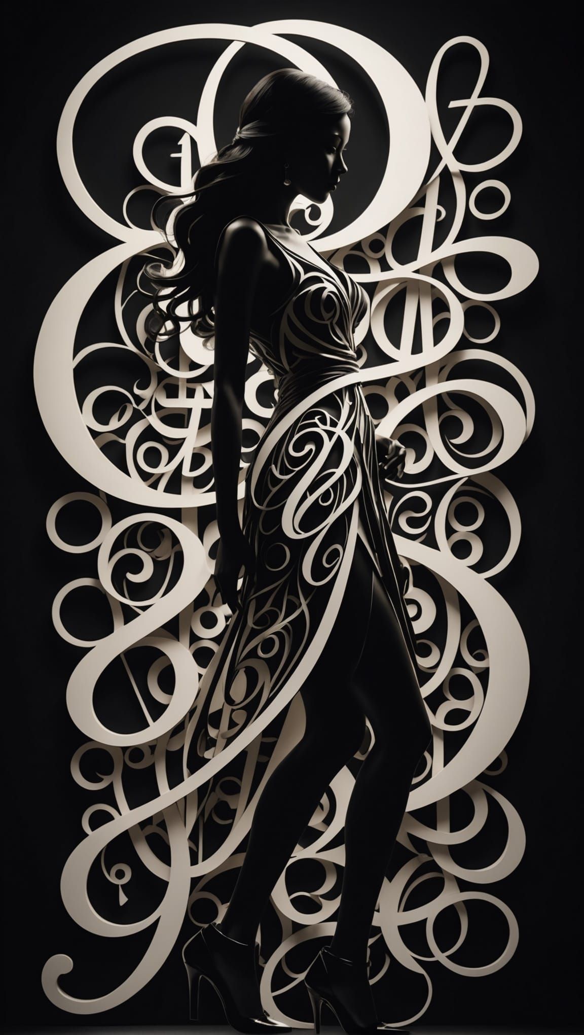 Abstract Calligraphy Silhouette: Experimental Digital Art