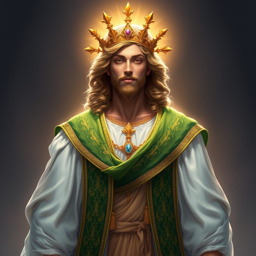 Stately Spiritual Leader in Golden Crown and Robe