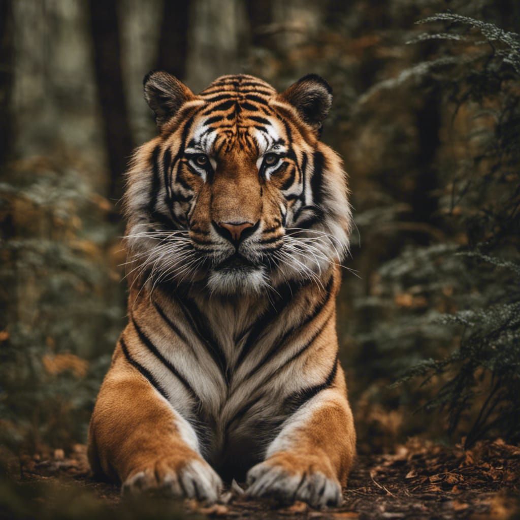 Man and Tiger in Autumn Woods