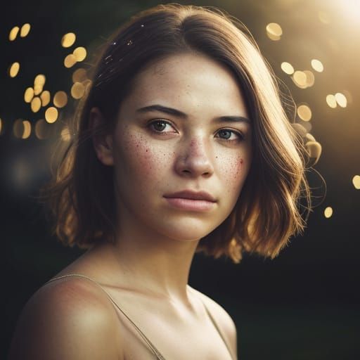 Cinematic Portrait of a Woman with Golden Hour Glow and Spar...