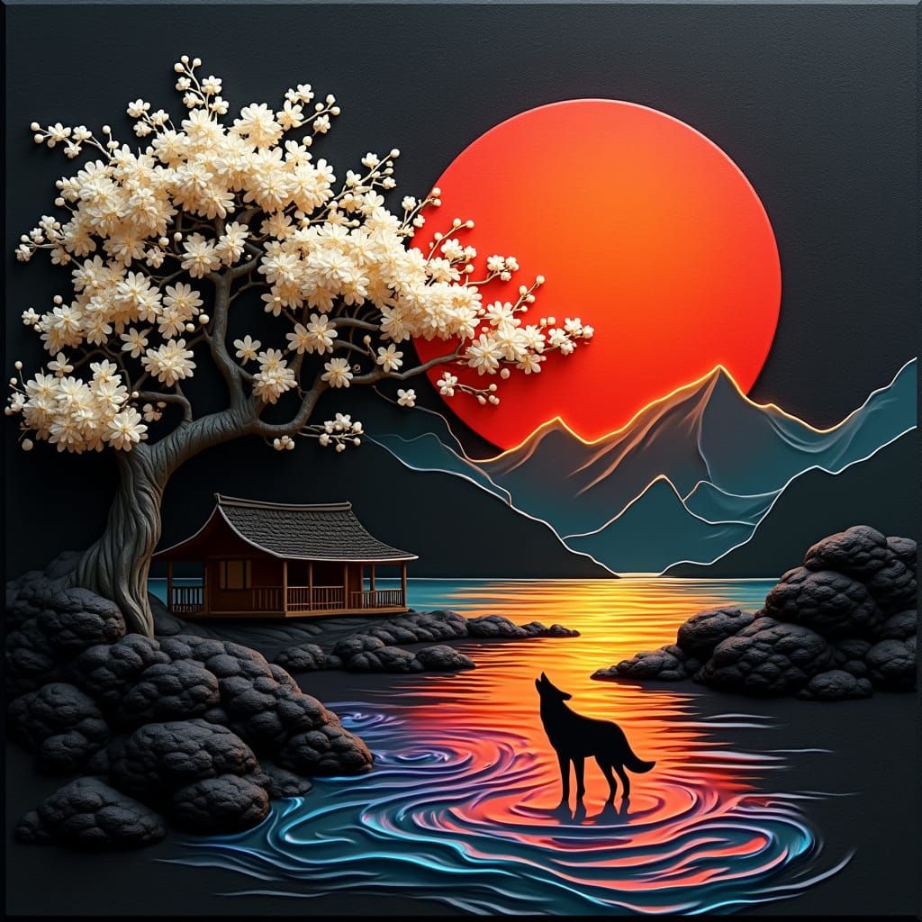 Ethereal Bloom Amidst Zen Landscape