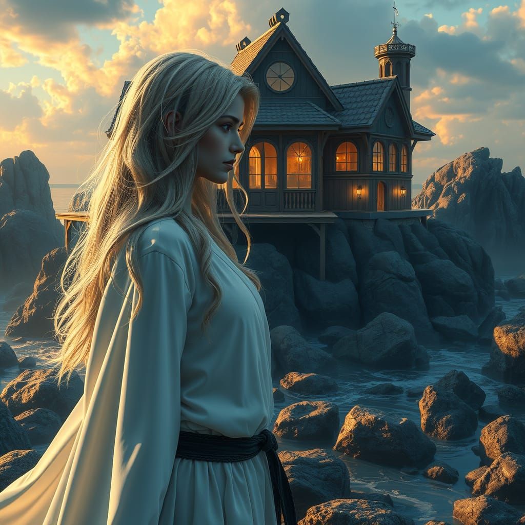 Enchanted Seaside Manor in Whimsical Fantasy Realism