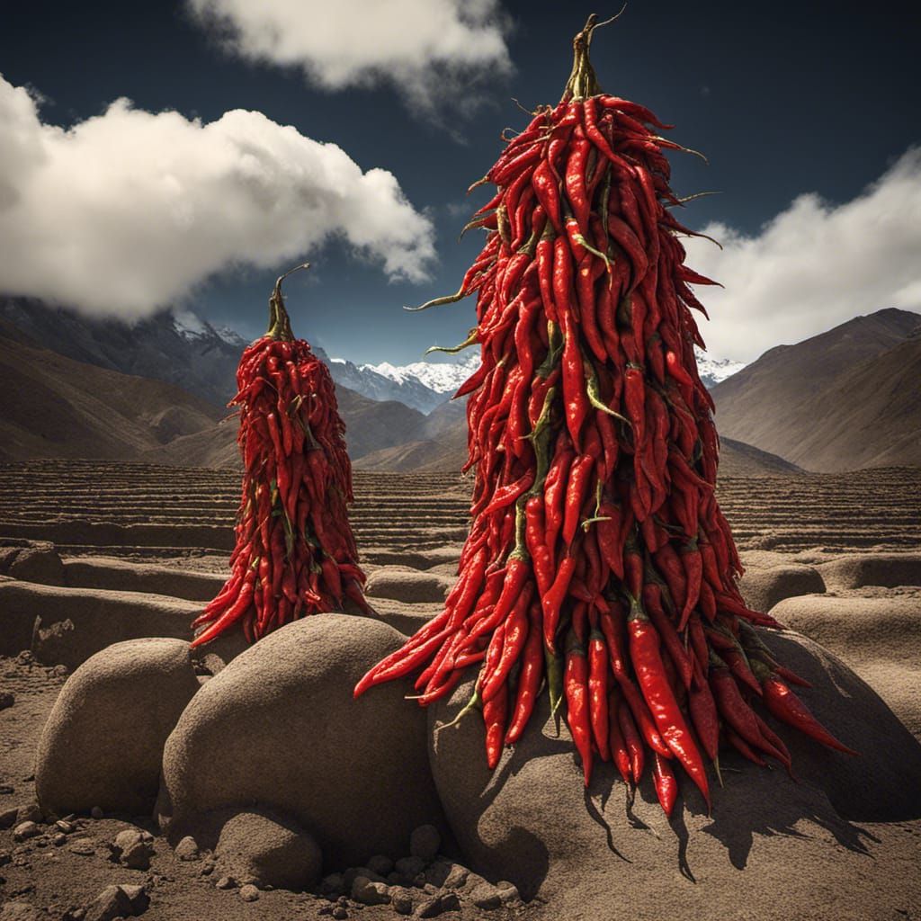 Futuristic Inca Chili Harvest in Hyperrealistic Style