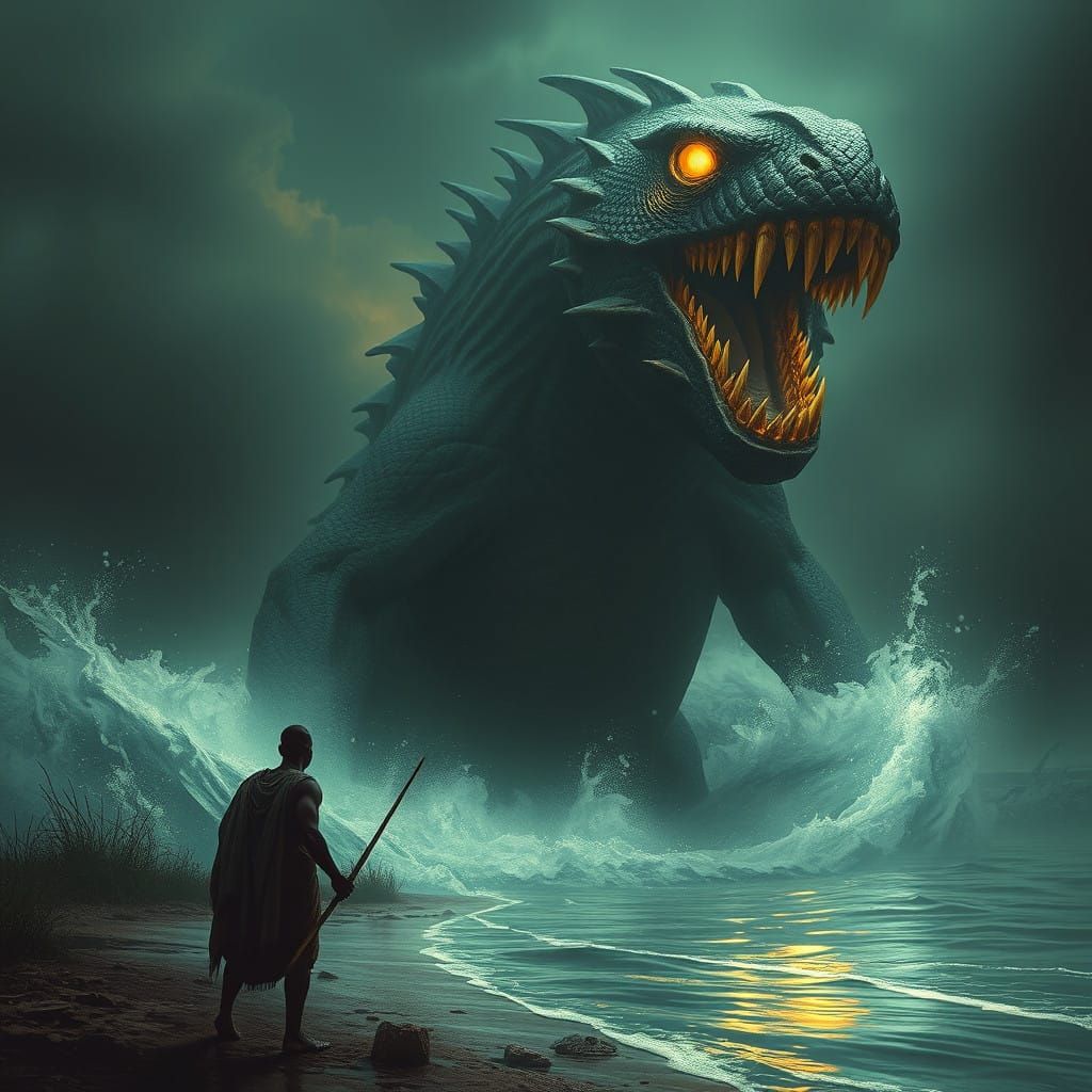 Ancient Hausa Warrior Confronts River Monster