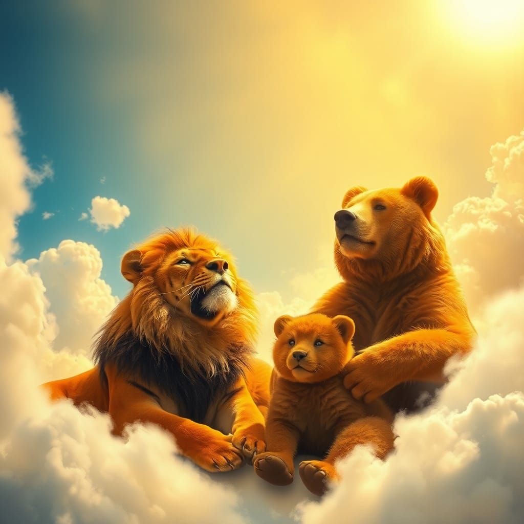 Lion, Tiger, and Bear in Dreamy Sunlight