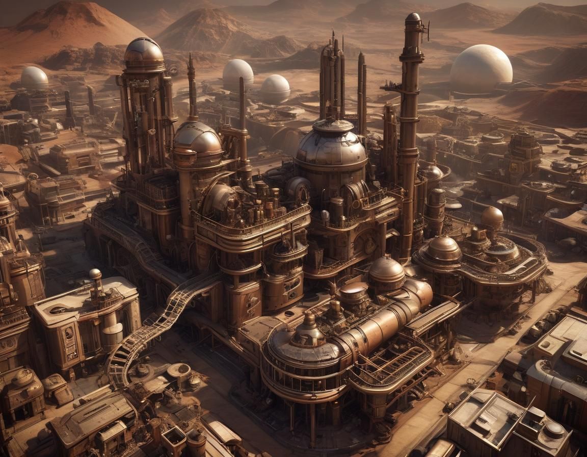 Steampunk Engine Powers Sci-Fi City on Mars